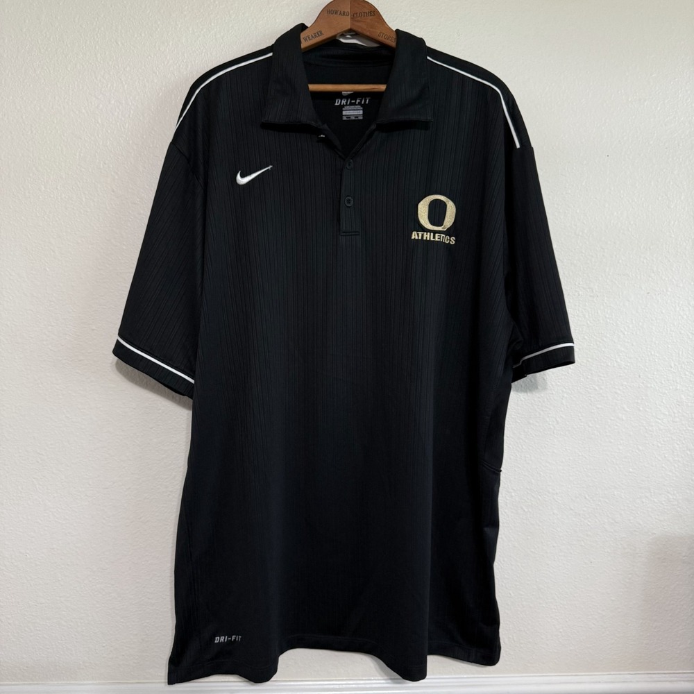 Oregon Ducks‎ x Nike Dri-Fit Polo Shirt 2XL Black Athletics Logo Textured Sports